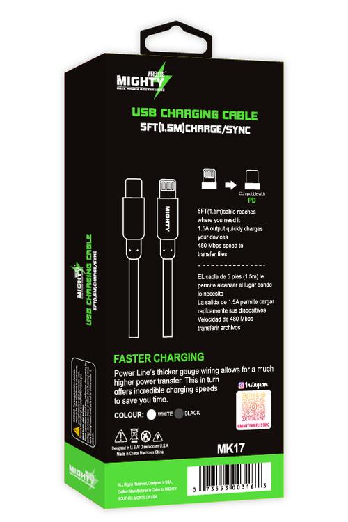 Mighty Fast Charging 5FT Lightning to Type-C Cable White MK17